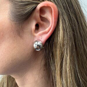 Sterling Silver High Polish Half Ball Stud Earrings - Dome Style with Clip-On